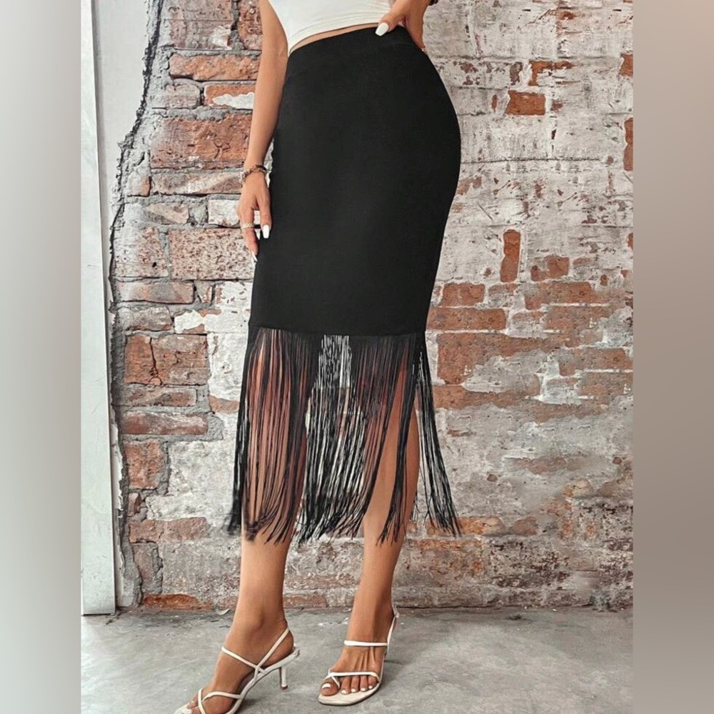 Elegant Black Fringe Skirt